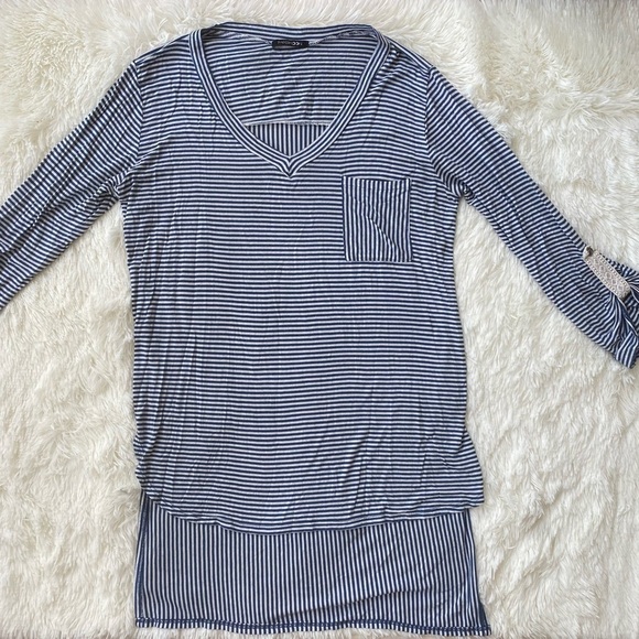 Papermoon Stripes Long Sleeves Long Back | Blue & White | One Size - Picture 1 of 7